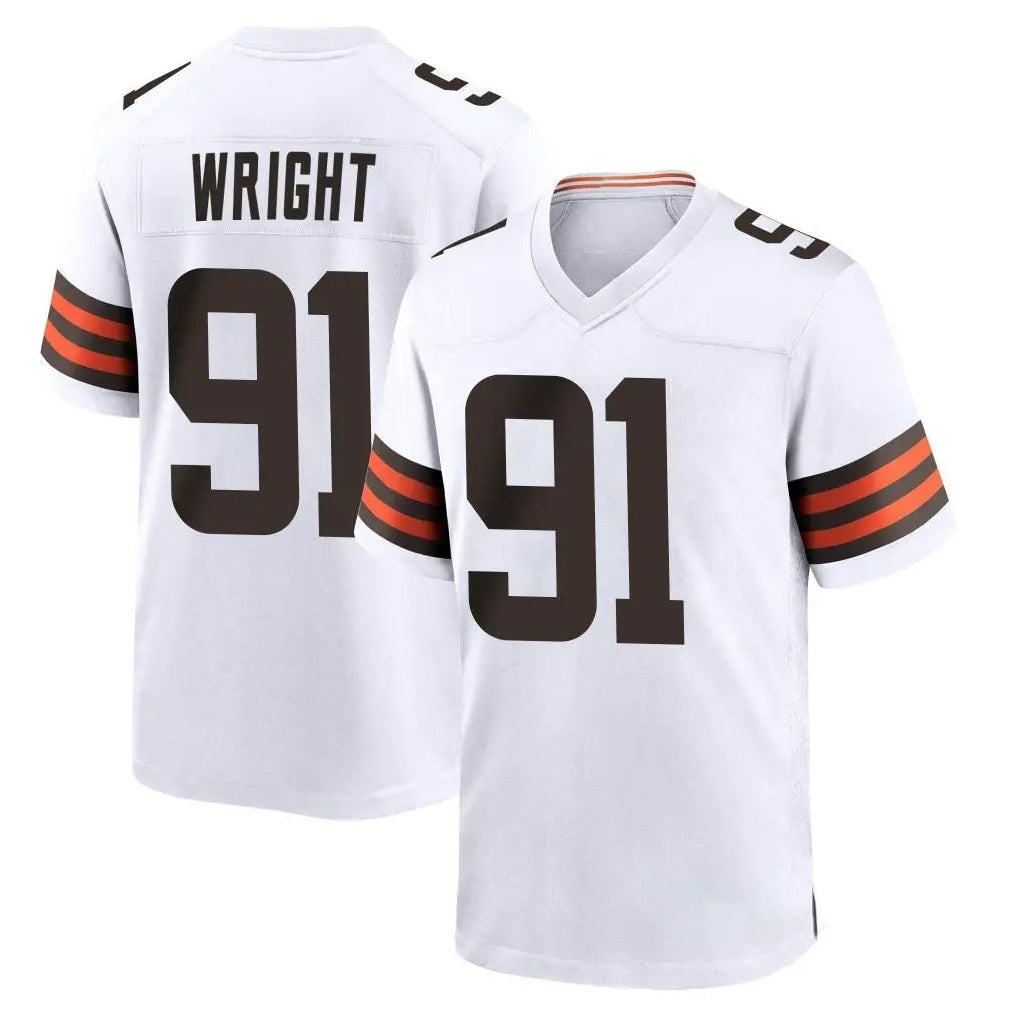 C.Browns #91 Alex Wright Player White Home Game CBdoa Stitched Jerseys