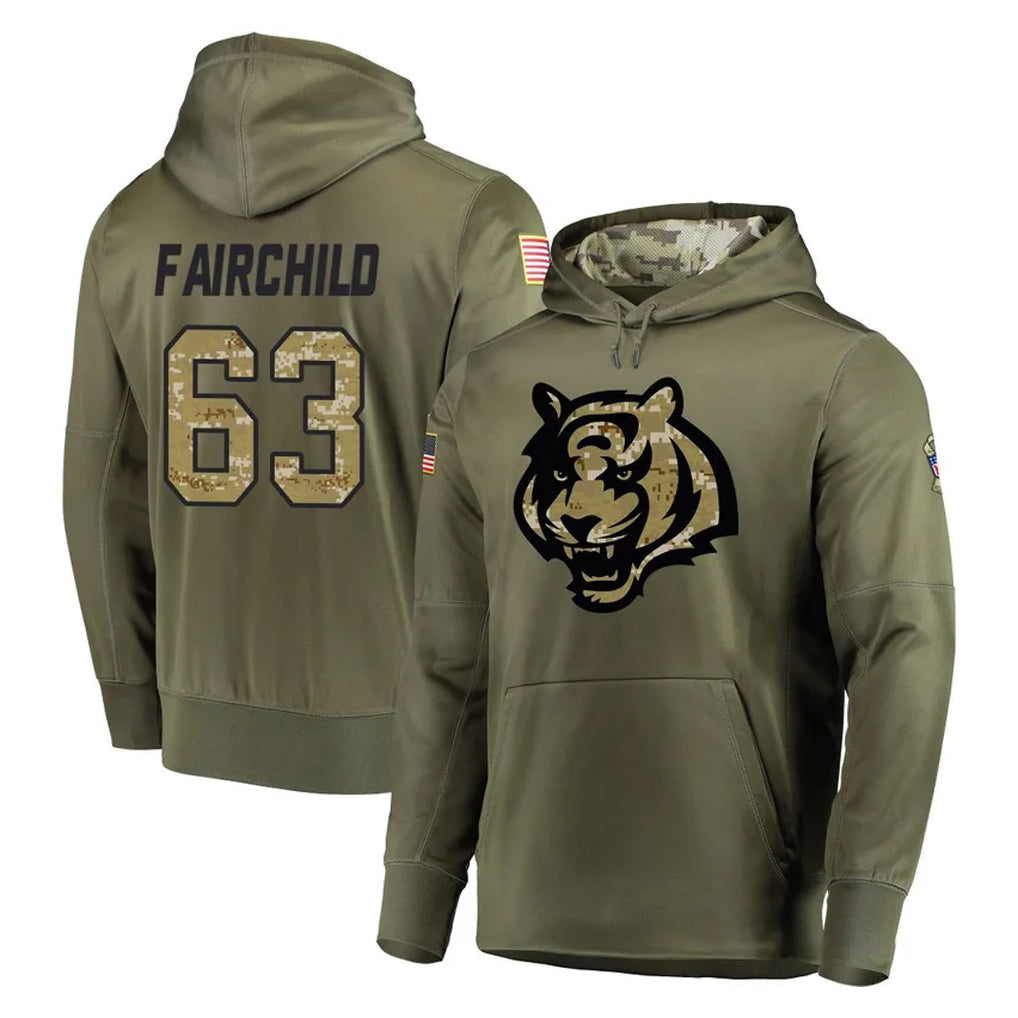 C.Bengals #63 Dylan Fairchild Player Olive Salute to Service Pullover Hoodies Home Game CBdoa Stitched Jerseys