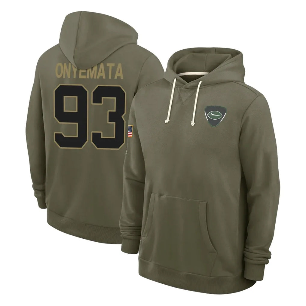 NY.Jets #93 David Onyemata Player Olive Salute to Service Pullover Hoodies Limited CBdoa Stitched Jerseys