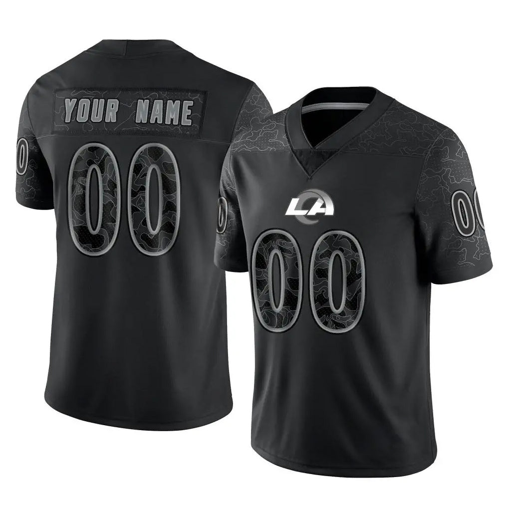 Custom LA.Rams Black Limited Reflective Home Game Any Name & Numbers CBdoa Stitched Jerseys