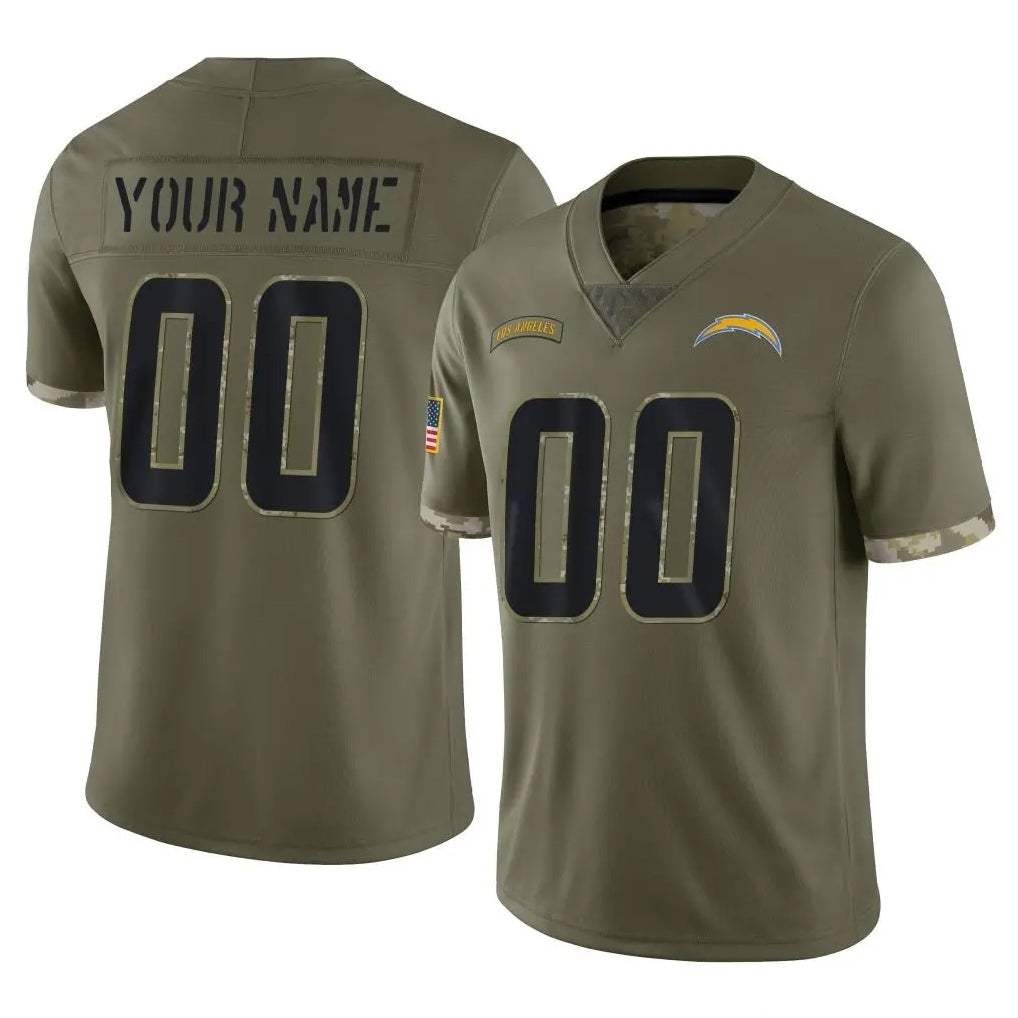 Custom LA.Chargers Olive Salute To Service Limited Any Name & Numbers CBdoa Stitched Jerseys
