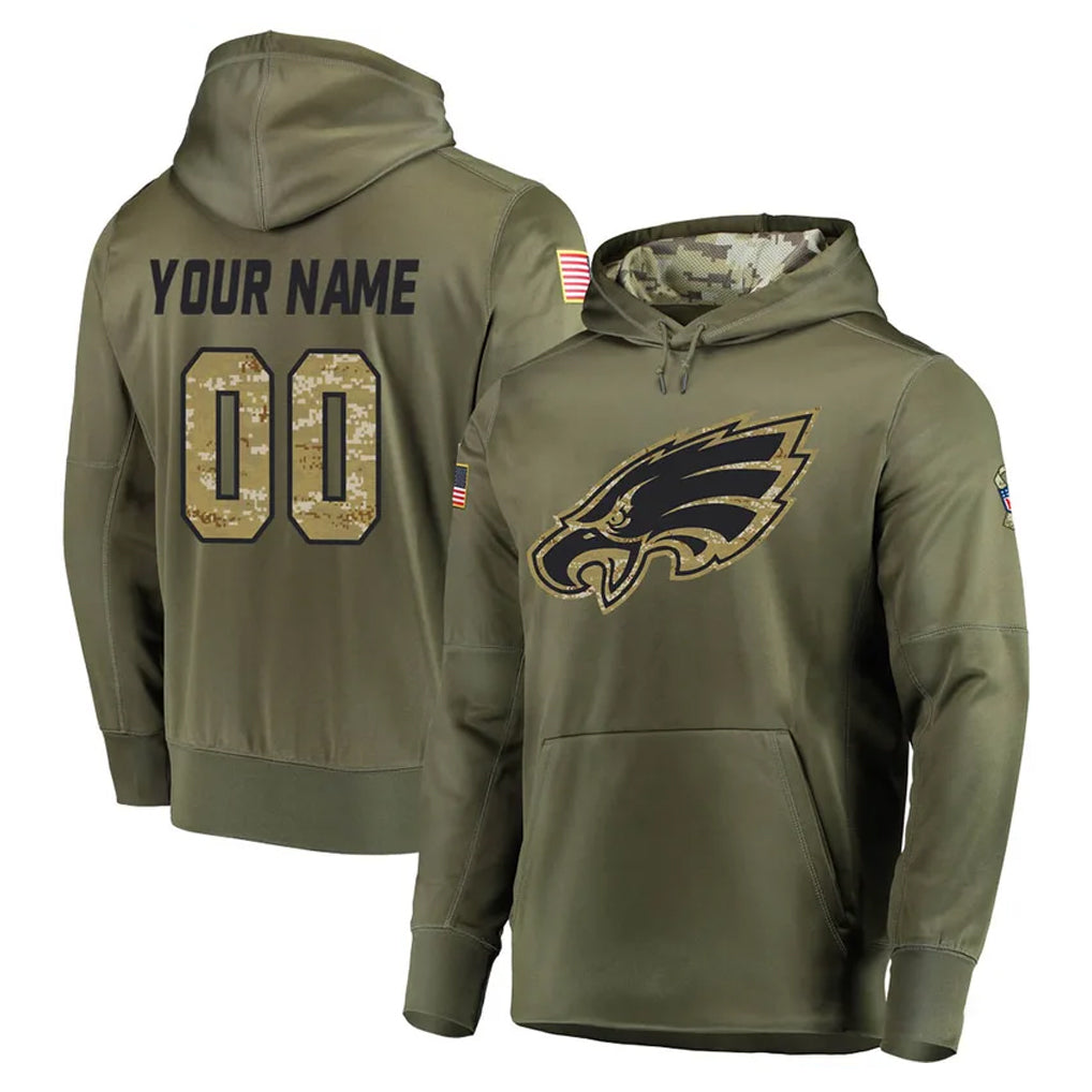 Custom P.Eagles Olive Salute to Service Pullover Hoodies Home Game Any Name & Numbers CBdoa Stitched Jerseys