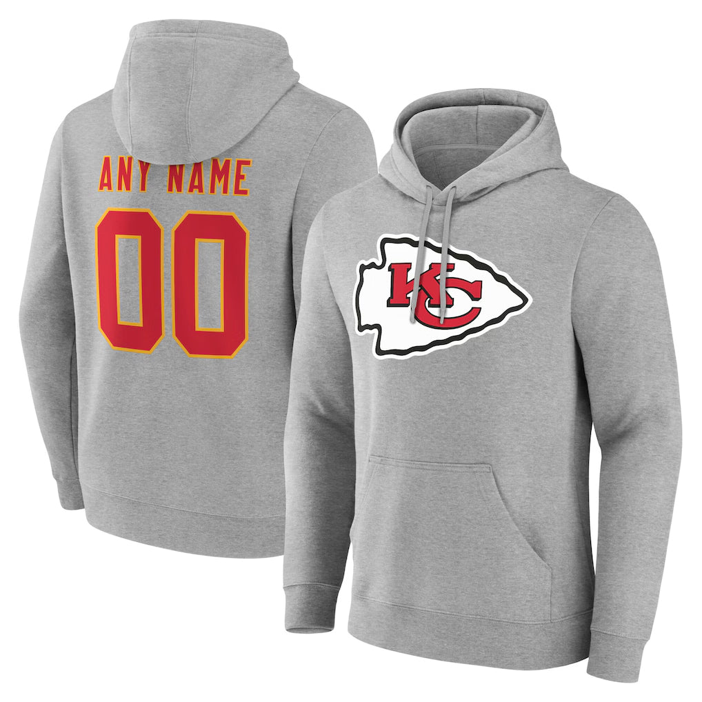 Custom KC.Chiefs Gray Pullover Hoodies Limited Any Name & Numbers CBdoa Stitched Jerseys