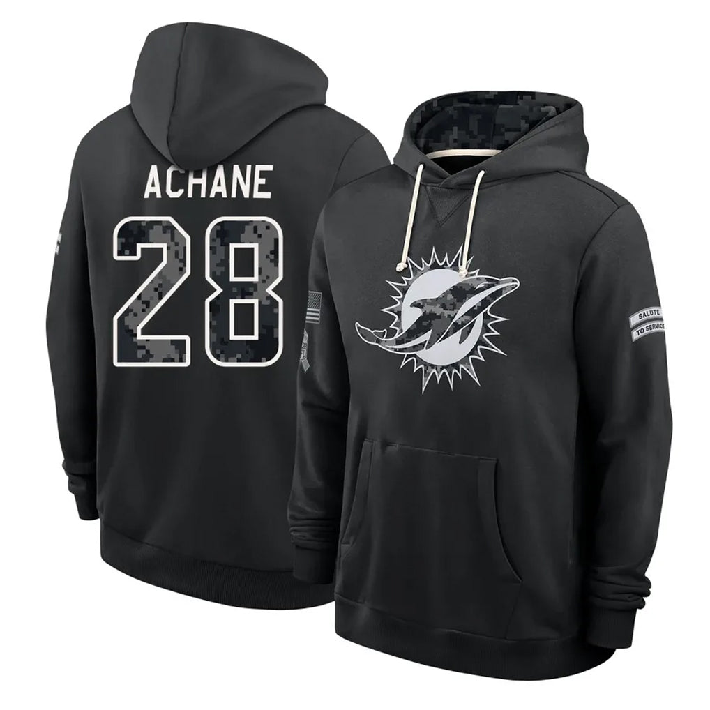M.Dolphins #28 De'Von Achane Player 2026 Black Logo Pullover Hoodies Limited Game CBdoa Stitched Jerseys