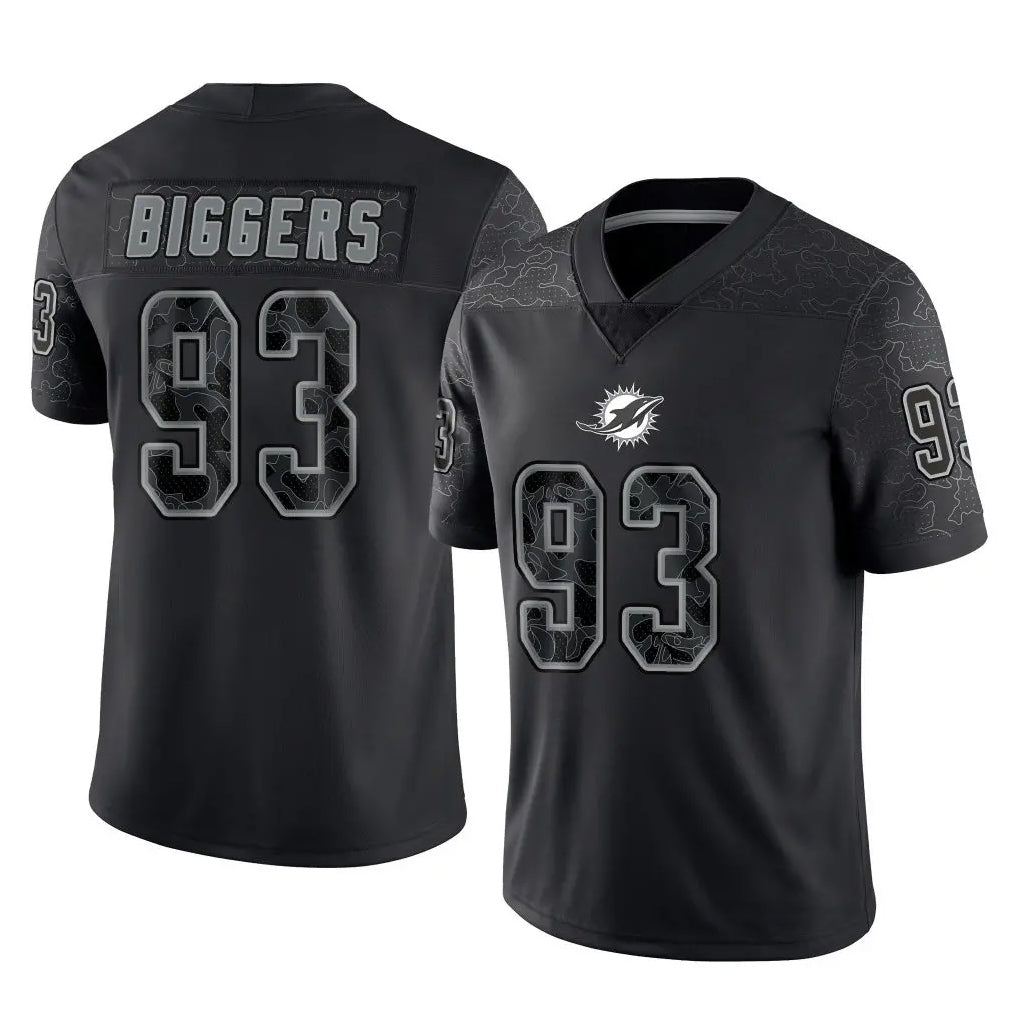 M.Dolphins #93 Zeek Biggers Player Black Reflective Limited Game CBdoa Stitched Jerseys