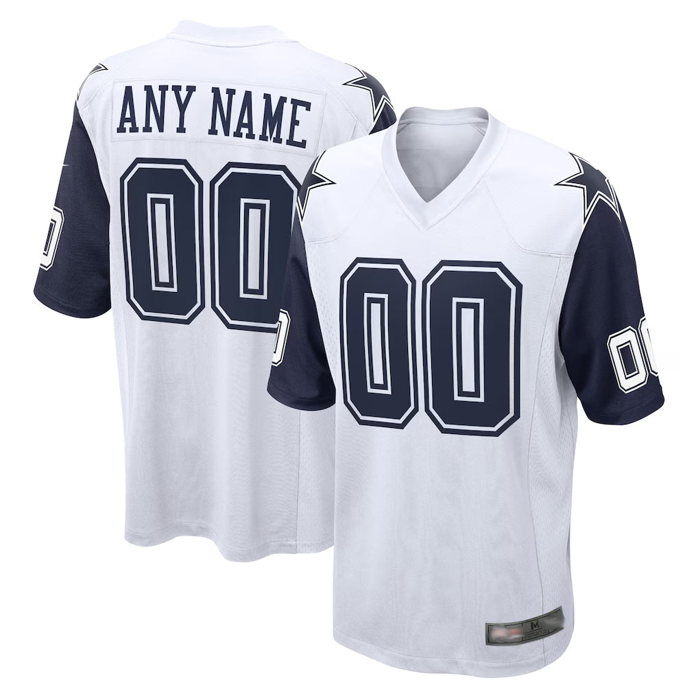Custom D.Cowboys White-Navy Home Game Any Name & Numbers CBdoa Stitched Jerseys