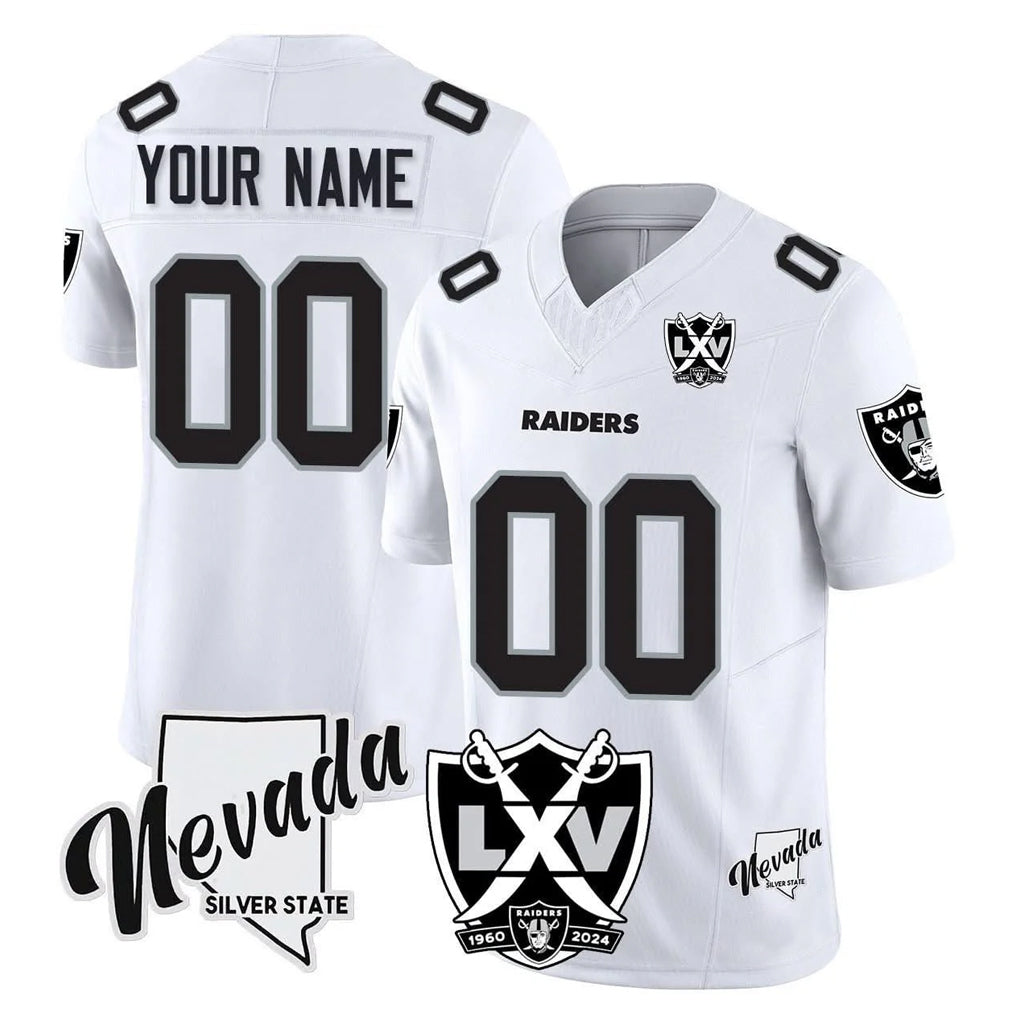 Custom LV.Raiders White 65th Anniversary Vapor Limited Home Game Any Name & Numbers CBdoa Stitched Jerseys