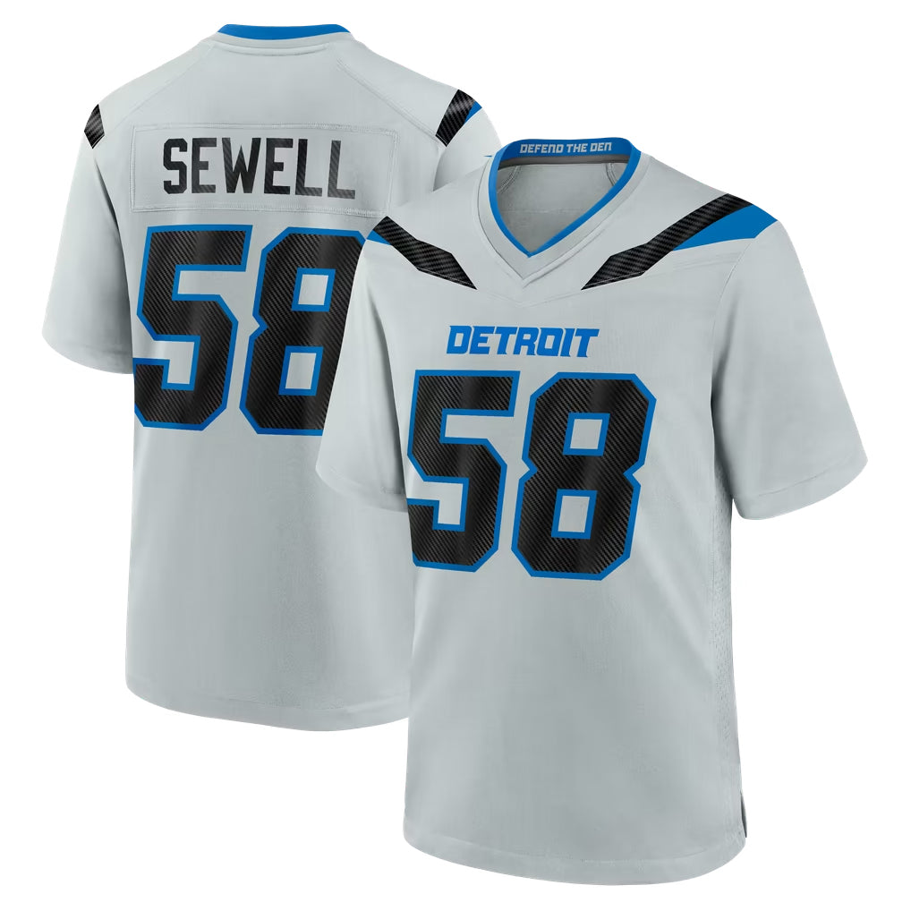 D.Lions #58 Penei Sewell Player Silver 2026 Rivalries Collection Home Game CBdoa Stitched Jerseys