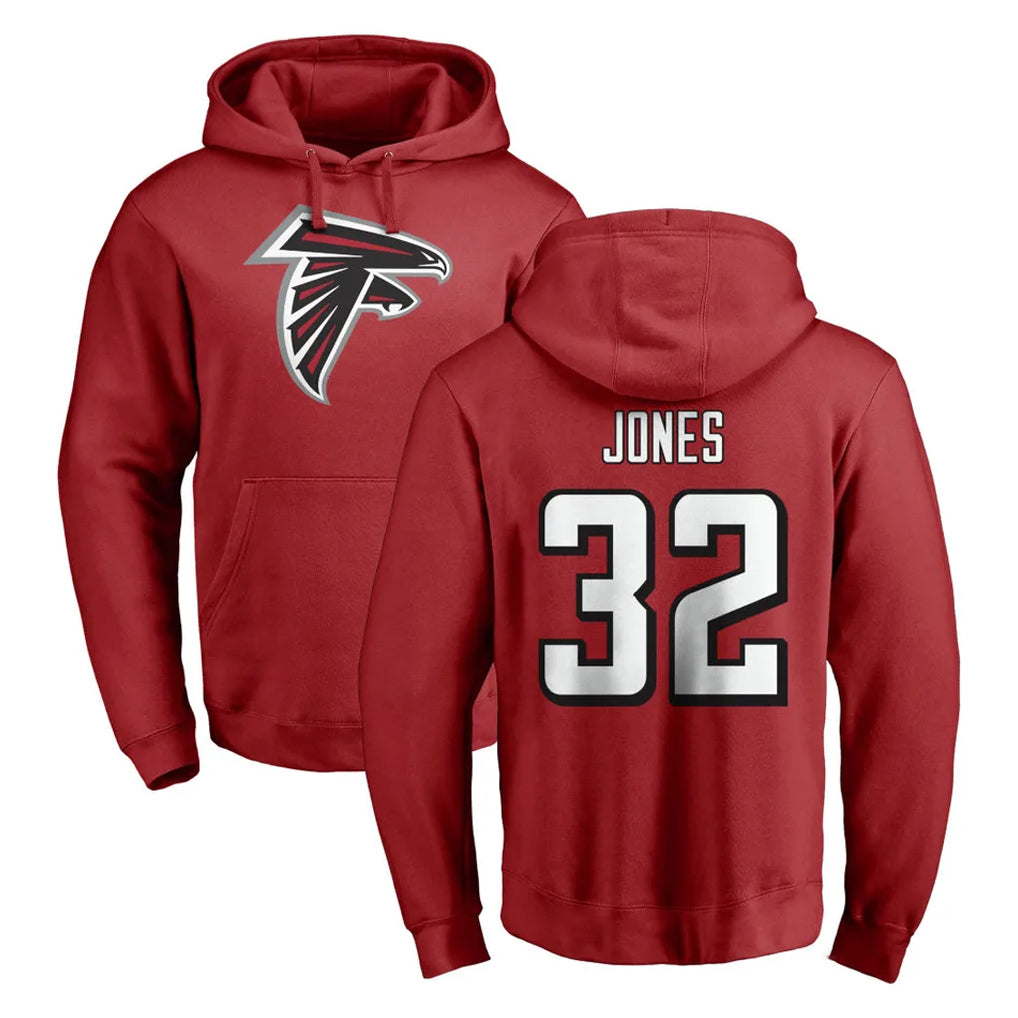 A.Falcons #32 Cash Jones Player Red Pullover Hoodies Home Game CBdoa Stitched Jerseys