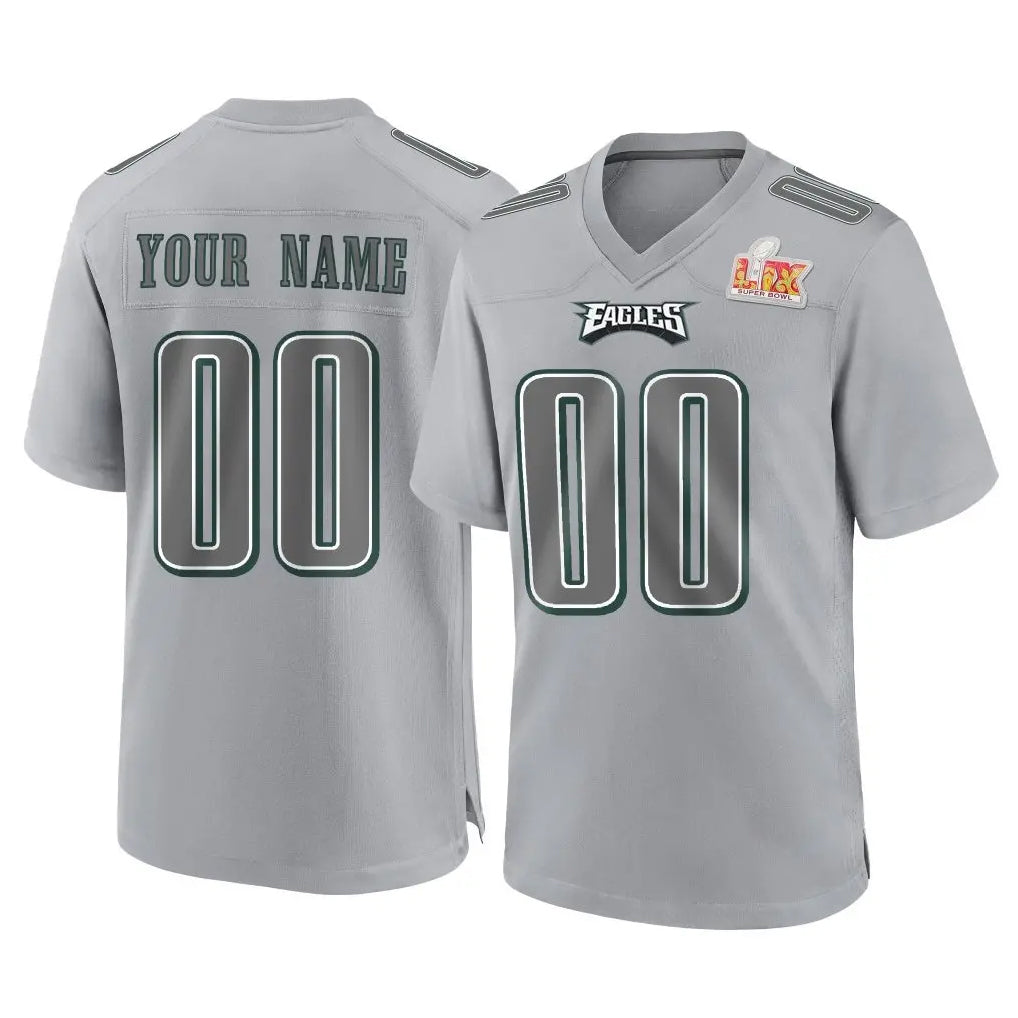 Custom P.Eagles Gray Atmosphere Fashion Super Bowl LIX Home Game Any Name & Numbers CBdoa Stitched Jerseys