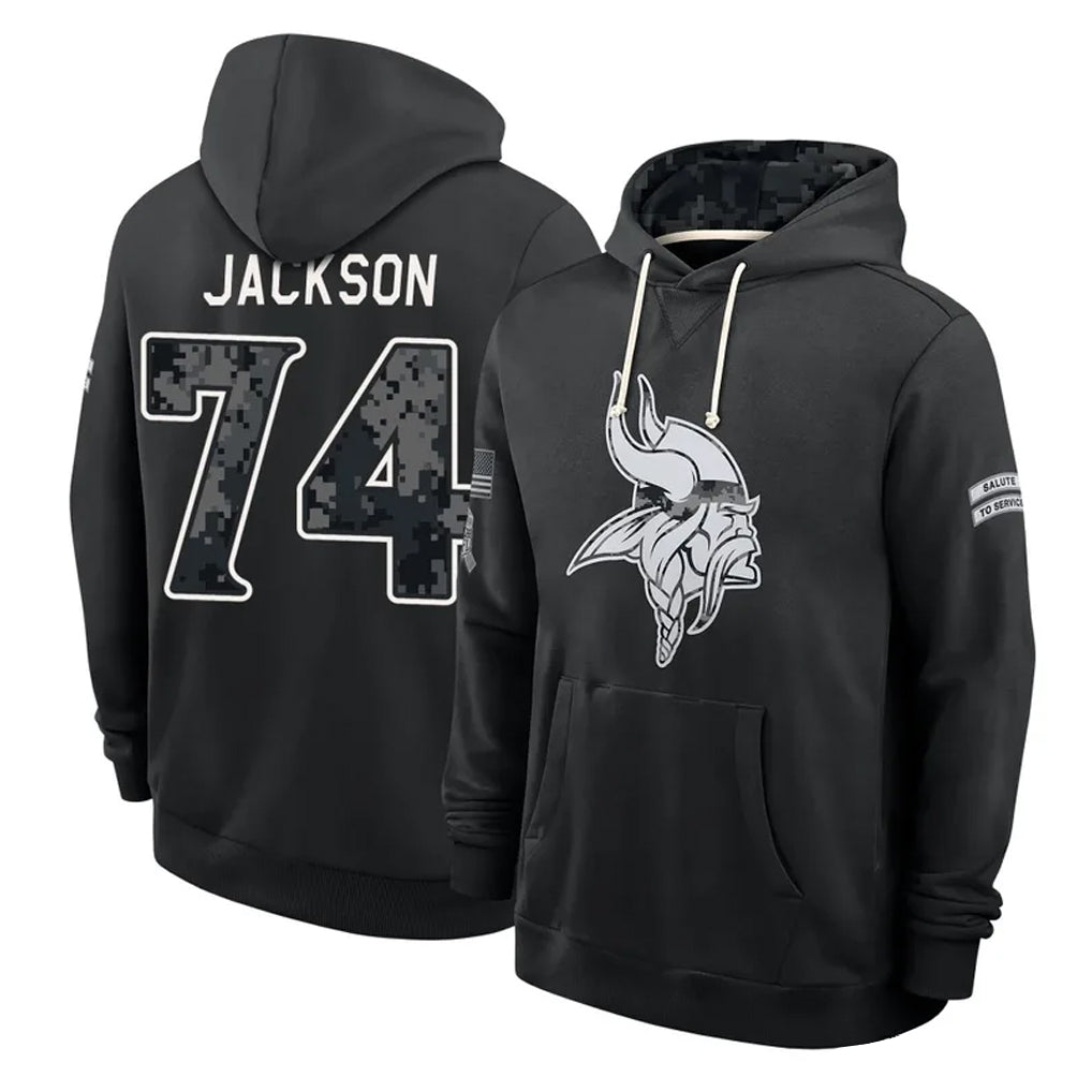 MN.Vikings #74 Donovan Jackson Player 2026 Black Logo Pullover Hoodies Limited Game CBdoa Stitched Jerseys