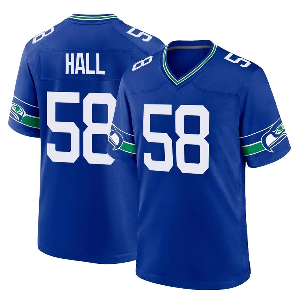 S.Seahawks #58 Derick Hall Player Royal Throwback Home Game CBdoa Stitched Jerseys