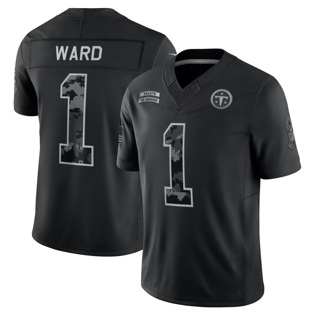 CBdoa T.Titans #1 Cameron Ward Player Black Limited 2026 Salute to Service Home Game Stitched Jerseys