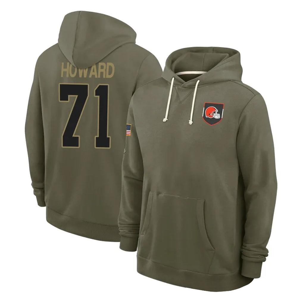 C.Browns #71 Tytus Howard Player Olive Salute to Service Pullover Hoodies Limited CBdoa Stitched Jerseys