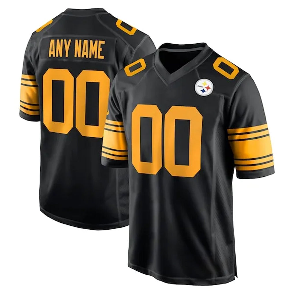 Custom P.Steelers Black Color Rush Home Game Any Name & Numbers CBdoa Stitched Jerseys
