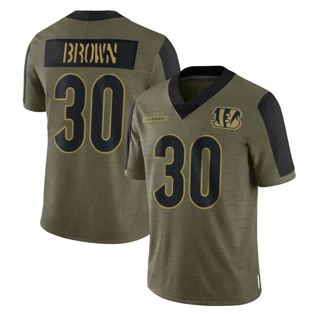 C.Bengals #30 Chase Brown Player Olive Salute to Service Game CBdoa Stitched Jerseys