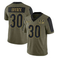C.Bengals #30 Chase Brown Player Olive Salute to Service Game CBdoa Stitched Jerseys