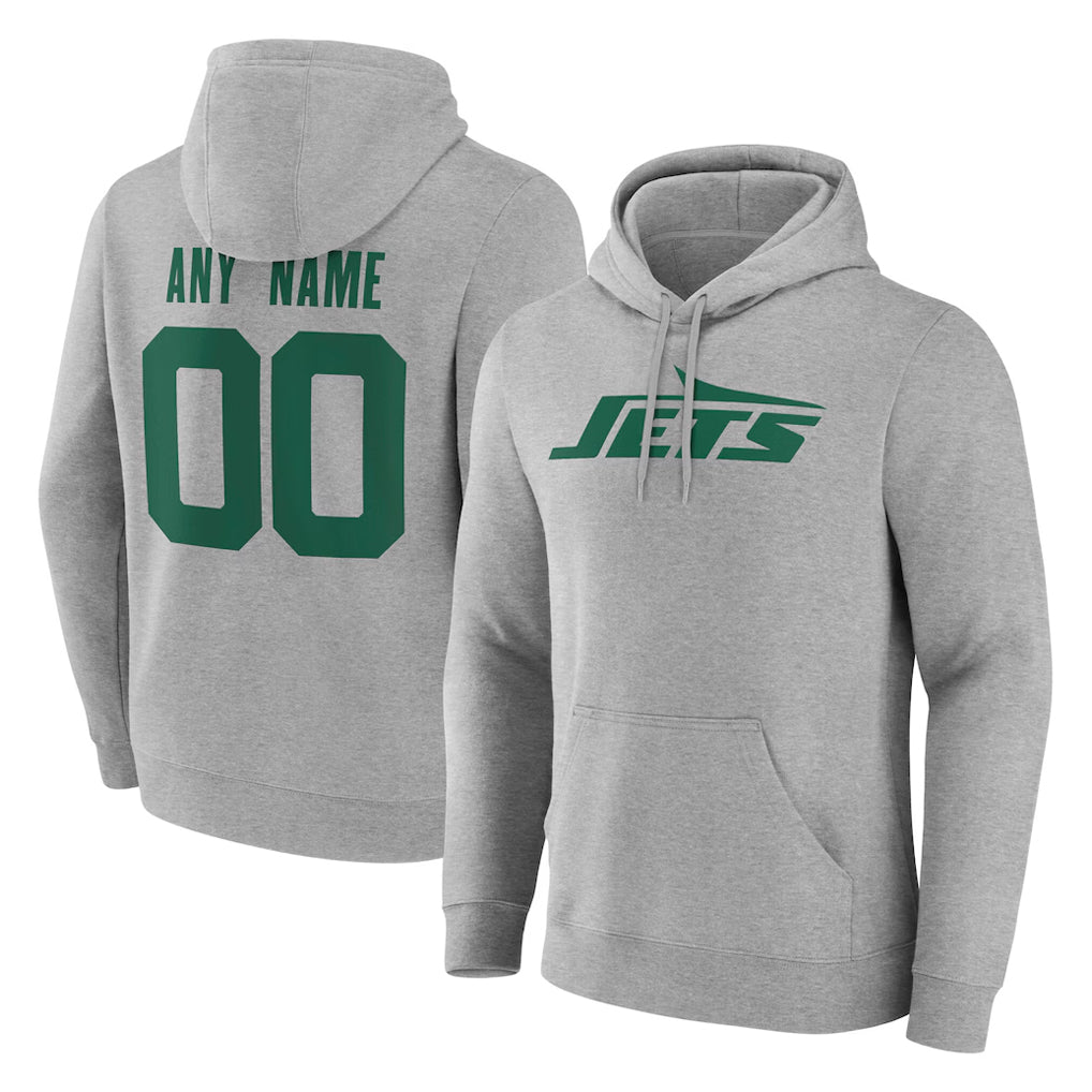 Custom NY.Jets Gray LOGO Pullover Hoodies Limited Game Any Name & Numbers CBdoa Stitched Jerseys