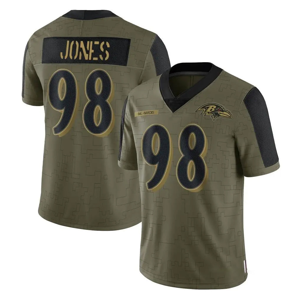 B.Ravens #98 Travis Jones Player Olive Salute To Service Limited Game CBdoa Stitched Jerseys