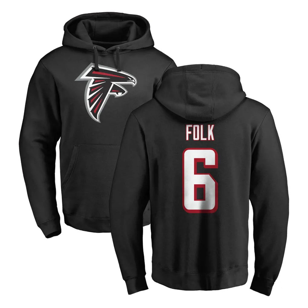 A.Falcons #6 Nick Folk Player Black LOGO Pullover Hoodies Home Game CBdoa Stitched Jerseys