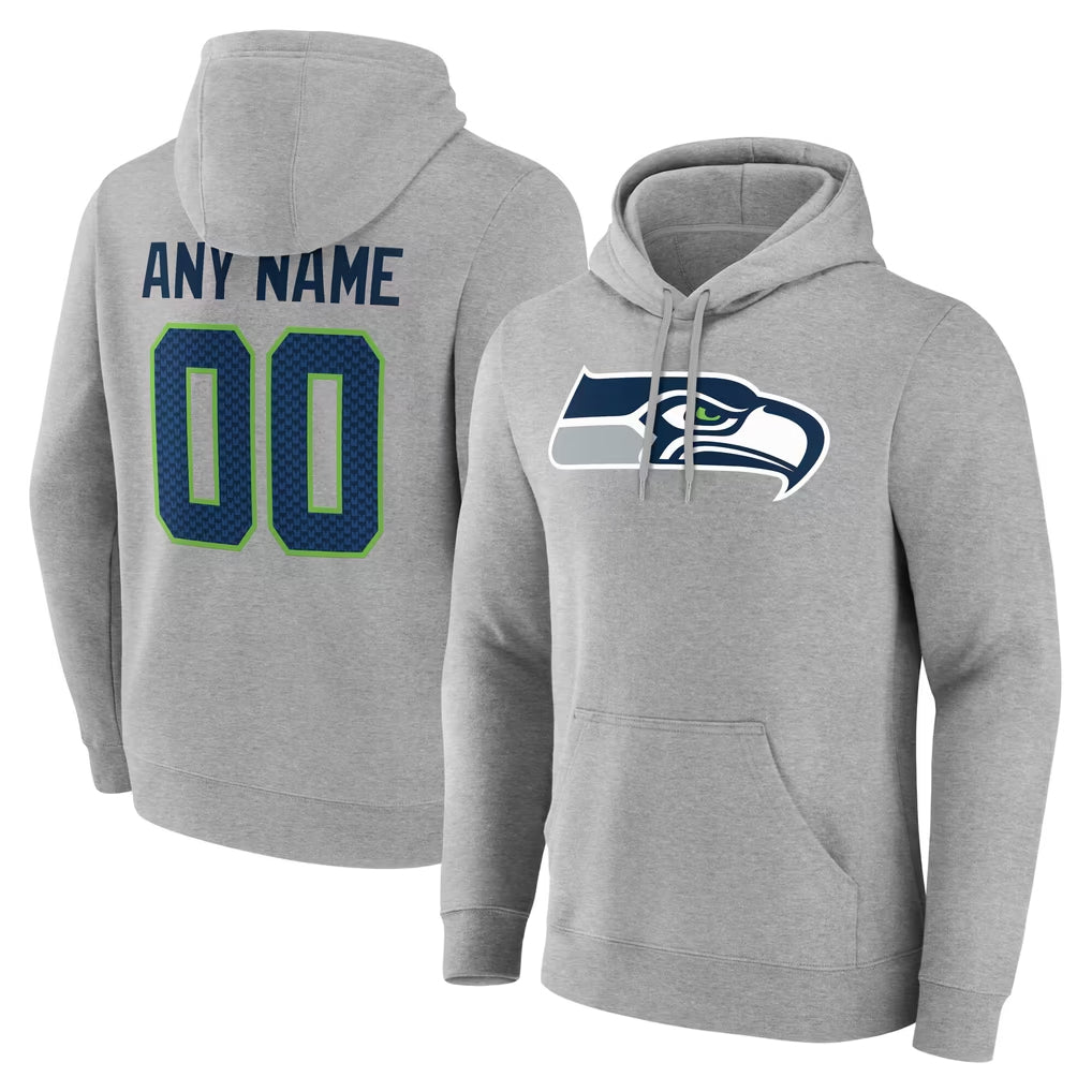 Custom S.Seahawks Gray LOGO Pullover Hoodies Game Any Name & Numbers CBdoa Stitched Jerseys