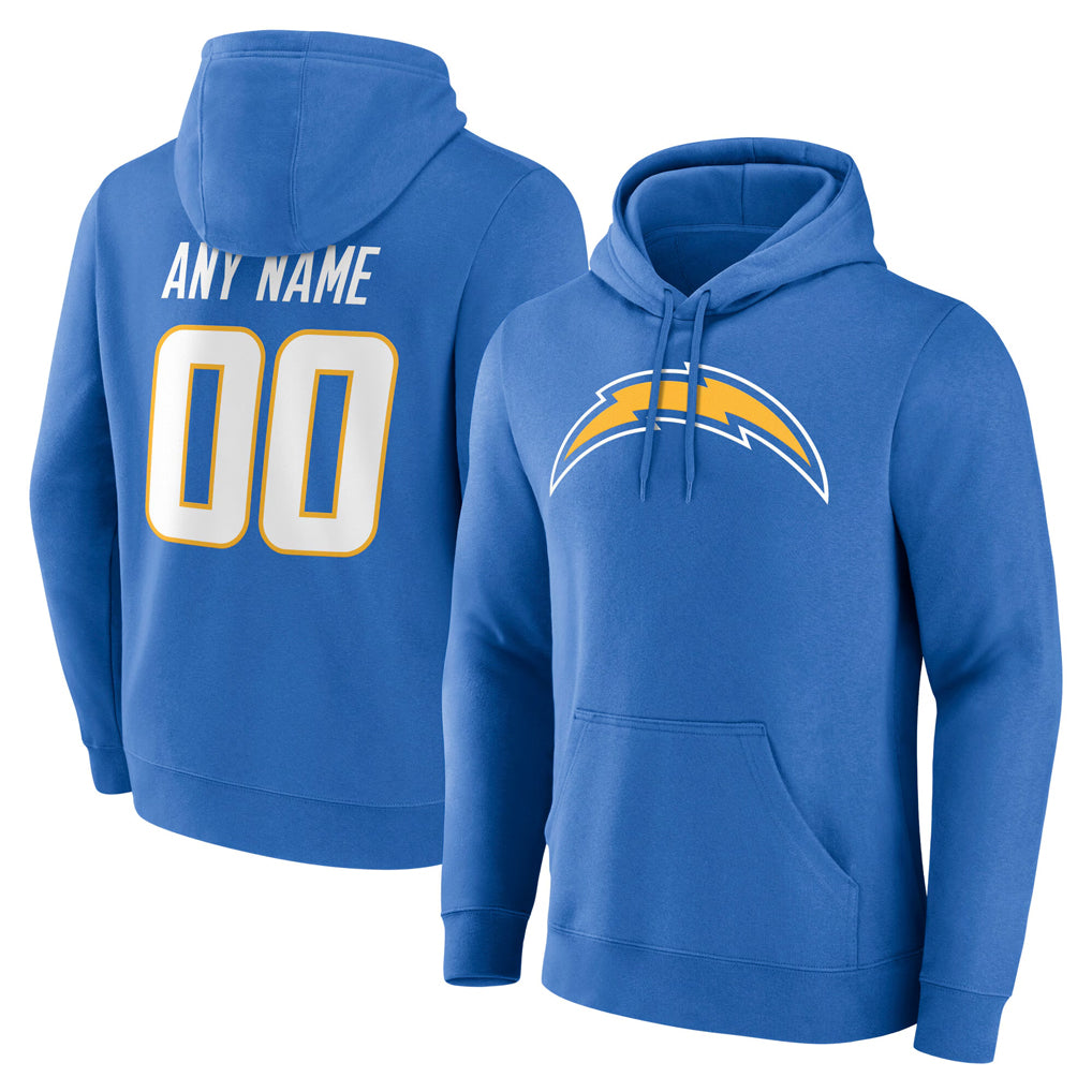 Custom LA.Chargers Blue LOGO Pullover Hoodies Home Game Any Name & Numbers CBdoa Stitched Jerseys