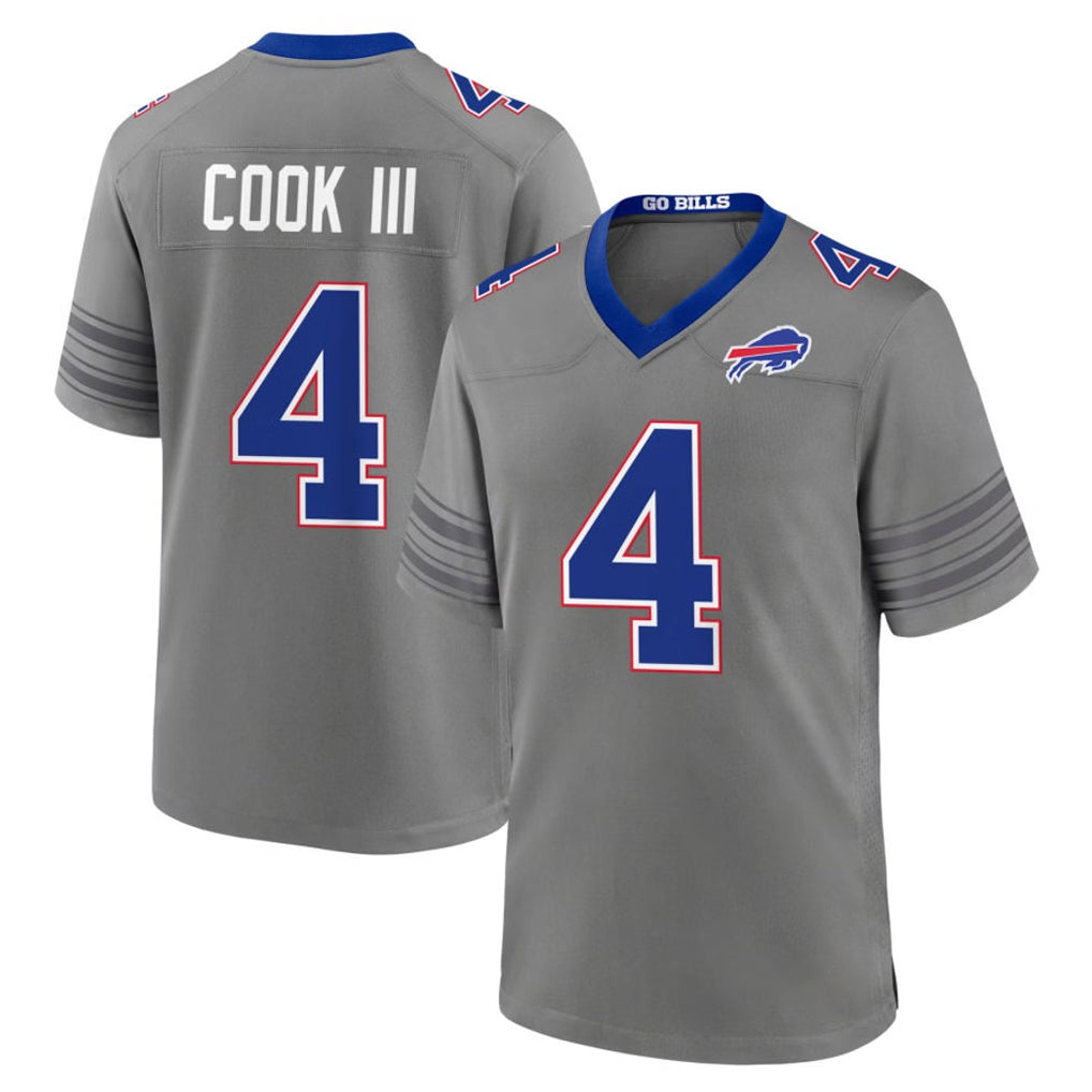 B.Bills #4 James Cook III Player Gray Nickel City Home Game CBdoa Stitched Jerseys