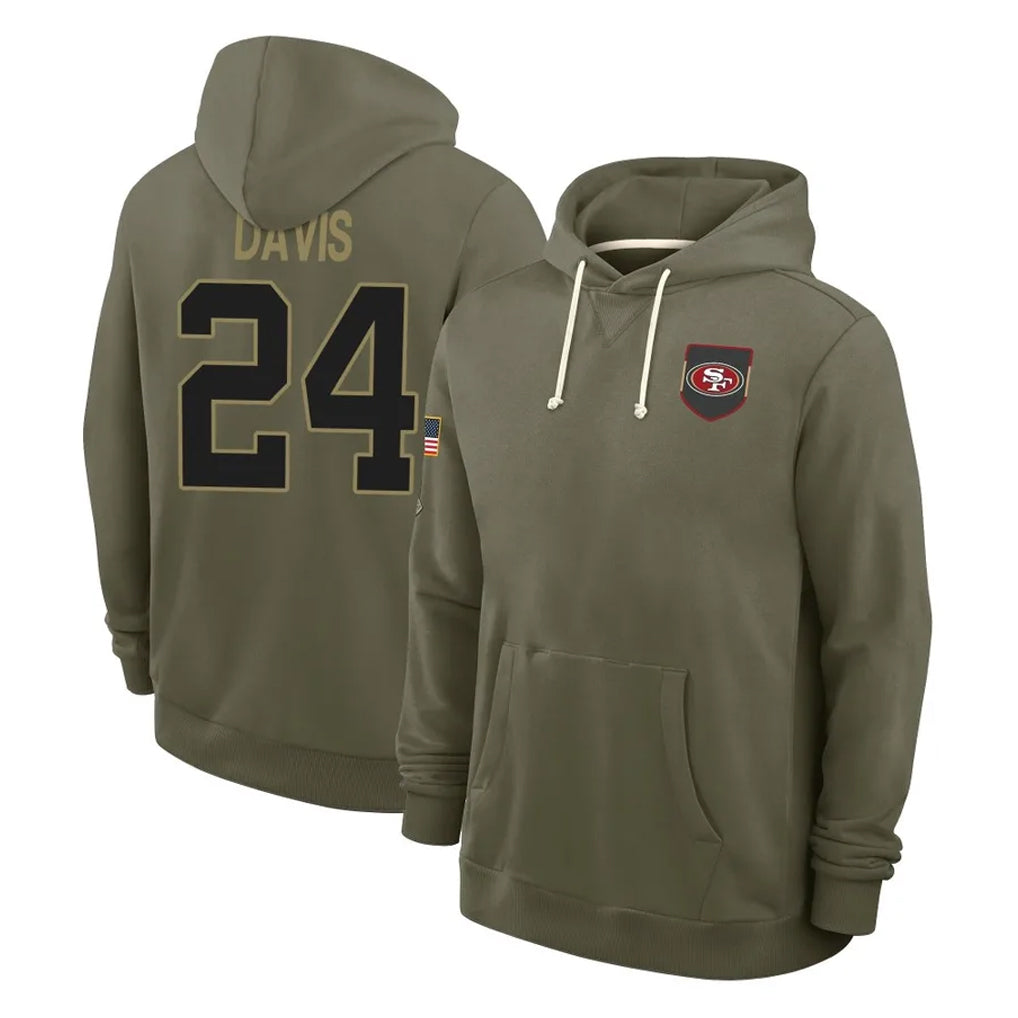 SF.49ers #24 Ashtyn Davis Player Olive Salute to Service Pullover Hoodies Limited CBdoa Stitched Jerseys