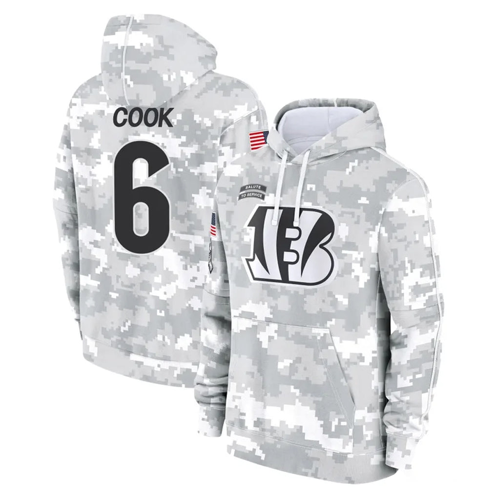 C.Bengals #6 Brian Cook Player Arctic Camo Salute to Service Pullover Hoodie Limited CBdoa Stitched Jerseys