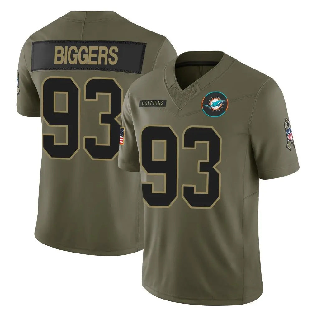 M.Dolphins #93 Zeek Biggers Player Olive 2025 Salute To Service Limited Game CBdoa Stitched Jerseys