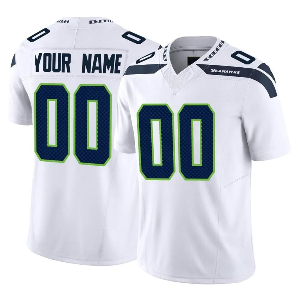 Custom S.Seahawks White Limited Vapor F.U.S.E. Home Game Any Name & Numbers CBdoa Stitched Jerseys