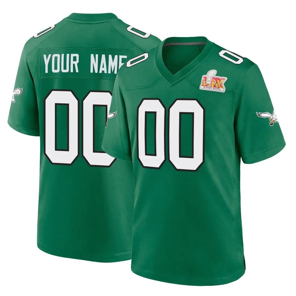 Custom P.Eagles Green Kelly Alternate Super Bowl LIX Home Game Any Name & Numbers CBdoa Stitched Jerseys