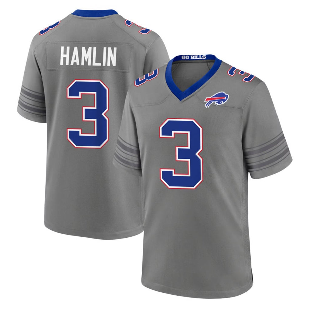 B.Bills #3 Damar Hamlin Player Gray Nickel City Home Game CBdoa Stitched Jerseys
