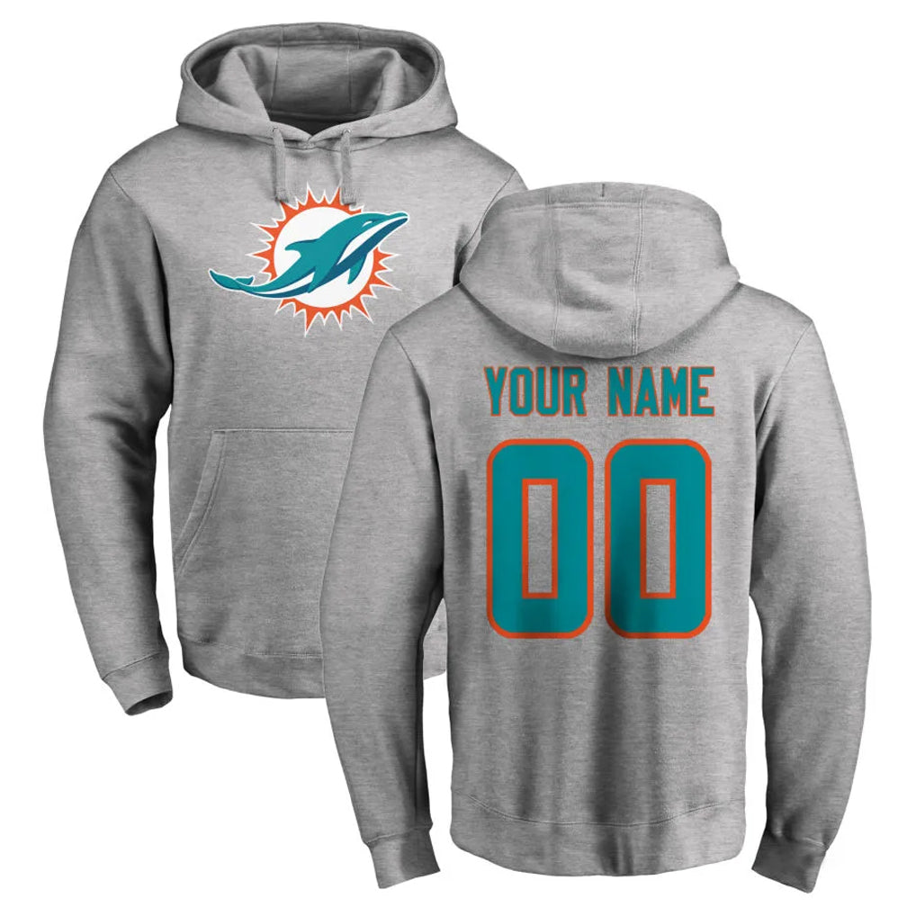 Custom M.Dolphins Gray LOGO Pullover Hoodies Limited Any Name & Numbers CBdoa Stitched Jerseys