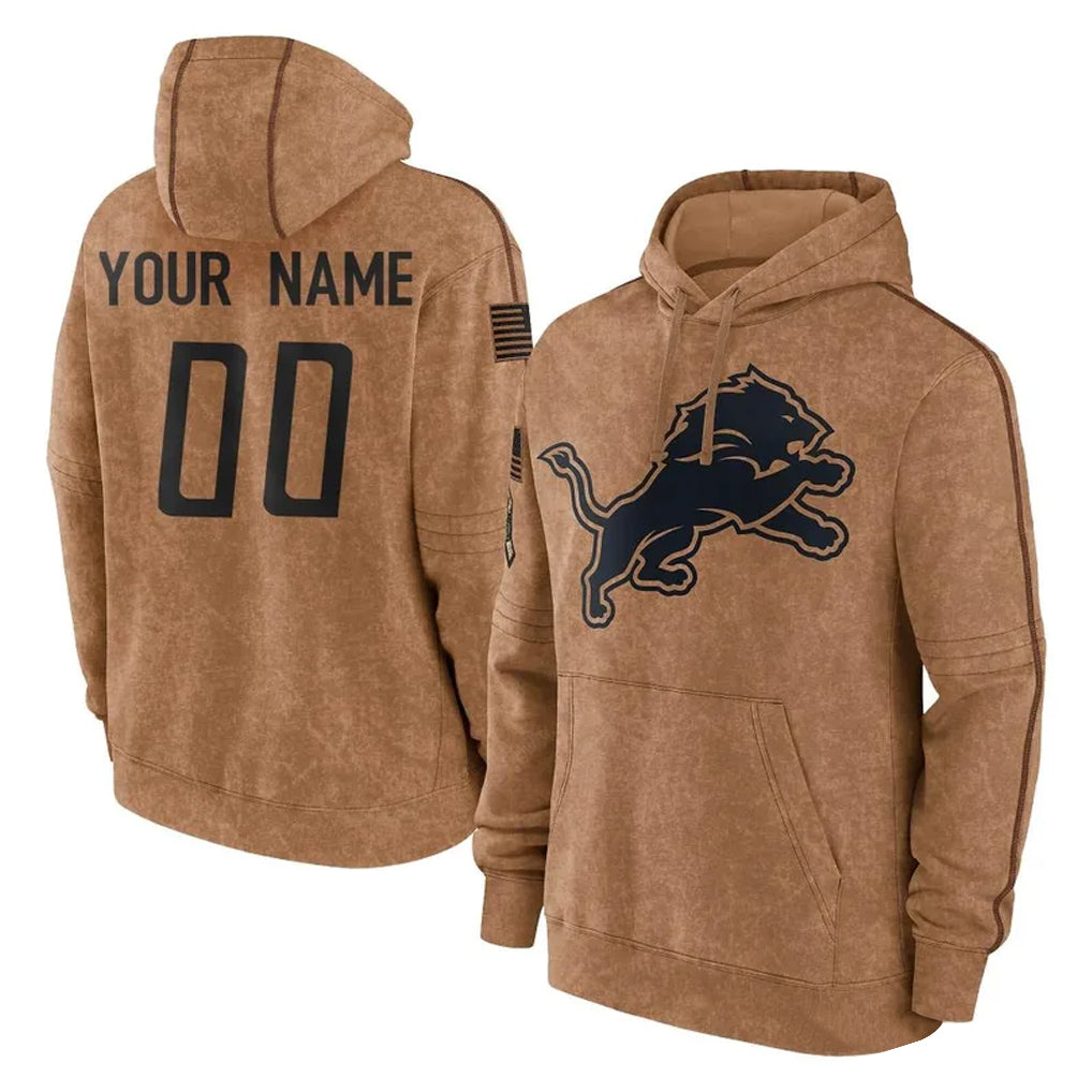 Custom D.Lions Brown Salute to Service Hoodies Limited Game Any Name & Numbers CBdoa Stitched Jerseys