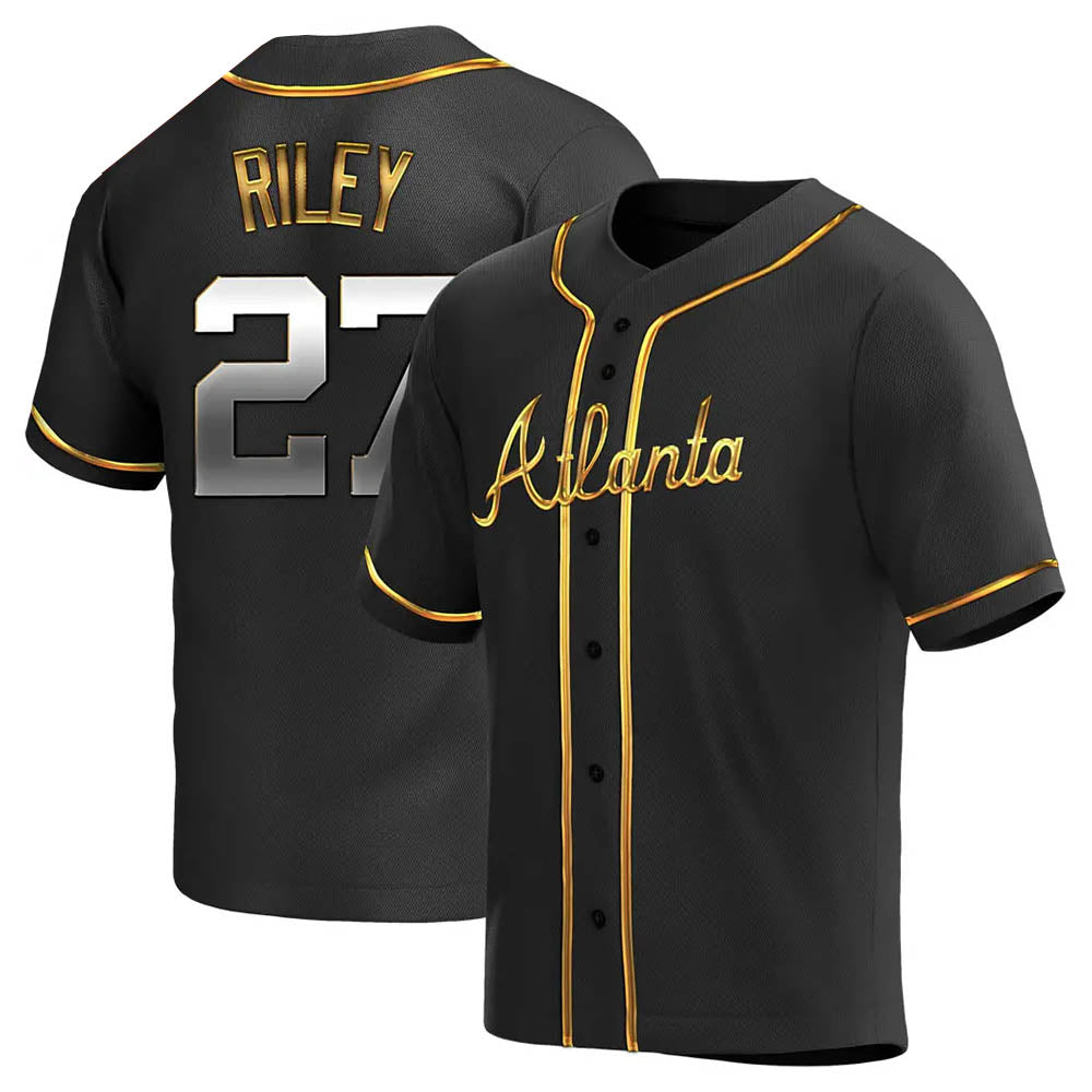 CBdoa A.Braves #27 Austin Riley Player Black&Gold Replica en Alternate Stitched Jerseys