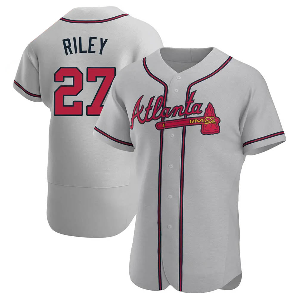 CBdoa A.Braves #27 Austin Riley Player Gray Authentic Road Stitched Jerseys