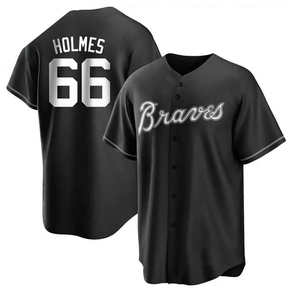CBdoa A.Braves #66 Grant Holmes Player Black&White Replica Stitched Jerseys