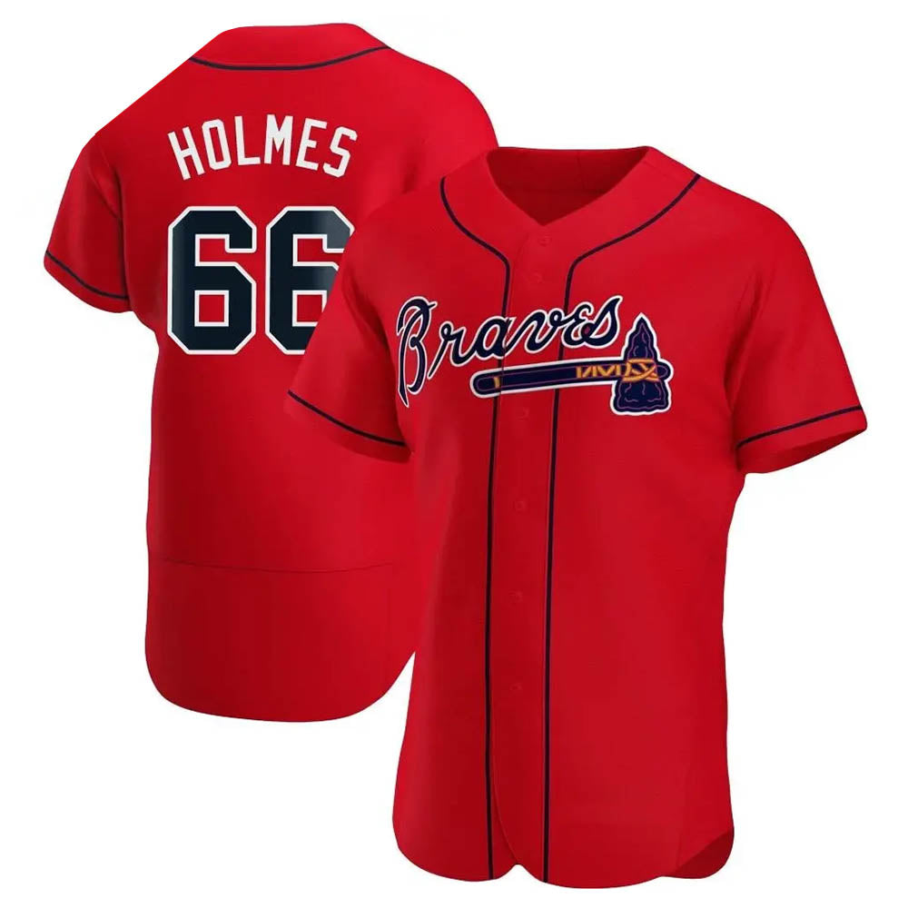 CBdoa A.Braves #66 Grant Holmes Player Red Authentic Alternate Stitched Jerseys