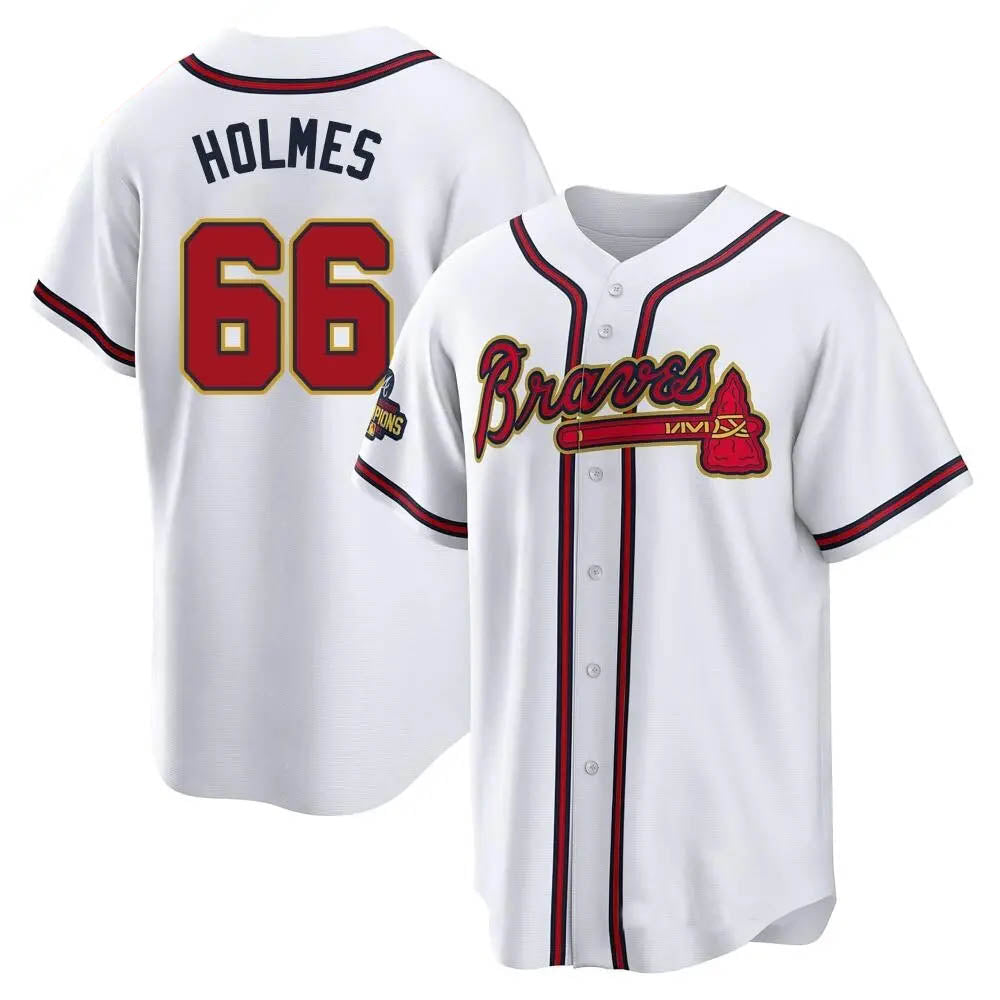 CBdoa A.Braves #66 Grant Holmes Player White&Gold Replica Program Stitched Jerseys