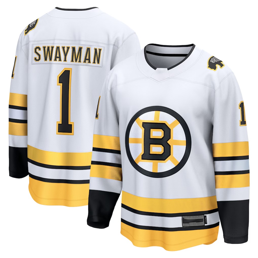 CBdoa B.Bruins #1 Jeremy Swayman White Away Breakaway Player Stitched Jerseys