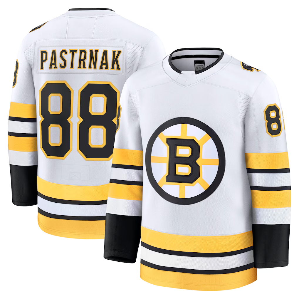 CBdoa B.Bruins #88 David Pastrnak White Away Premium Player Stitched Jerseys