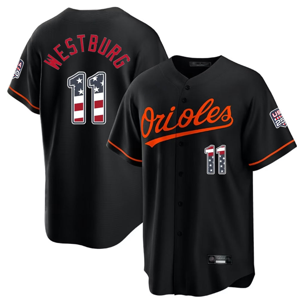 CBdoa B.Orioles #11 Jordan Westburg Player Black USA 250 Fourth of July Home Game Stitched Jerseys