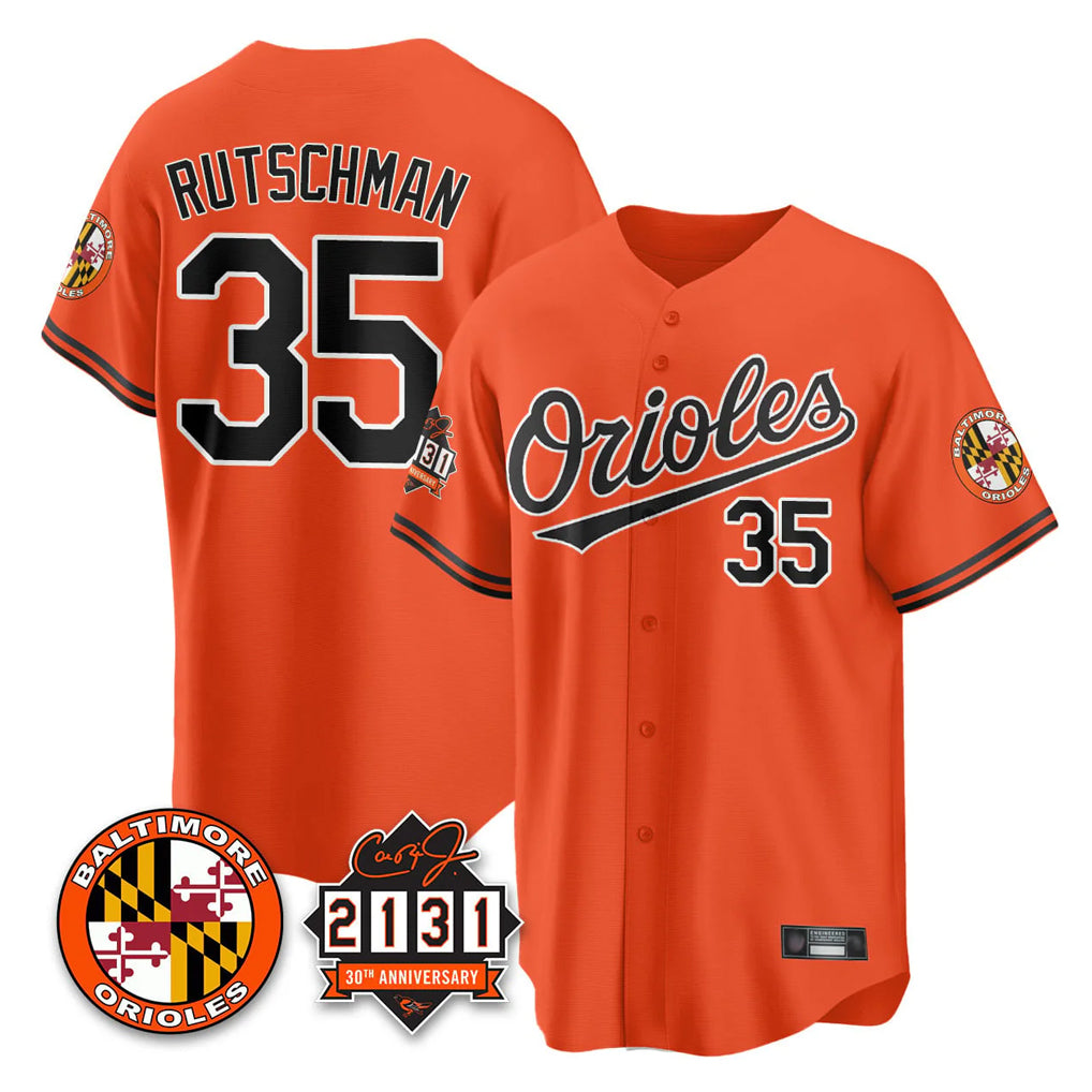 CBdoa B.Orioles #35 Adley Rutschman Orange 30th Anniversary of 2131 Home Game Stitched Jerseys