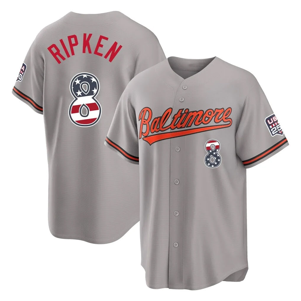 CBdoa B.Orioles #8 Cal Ripken Player Gray USA 250 Fourth of July Home Game Stitched Jerseys