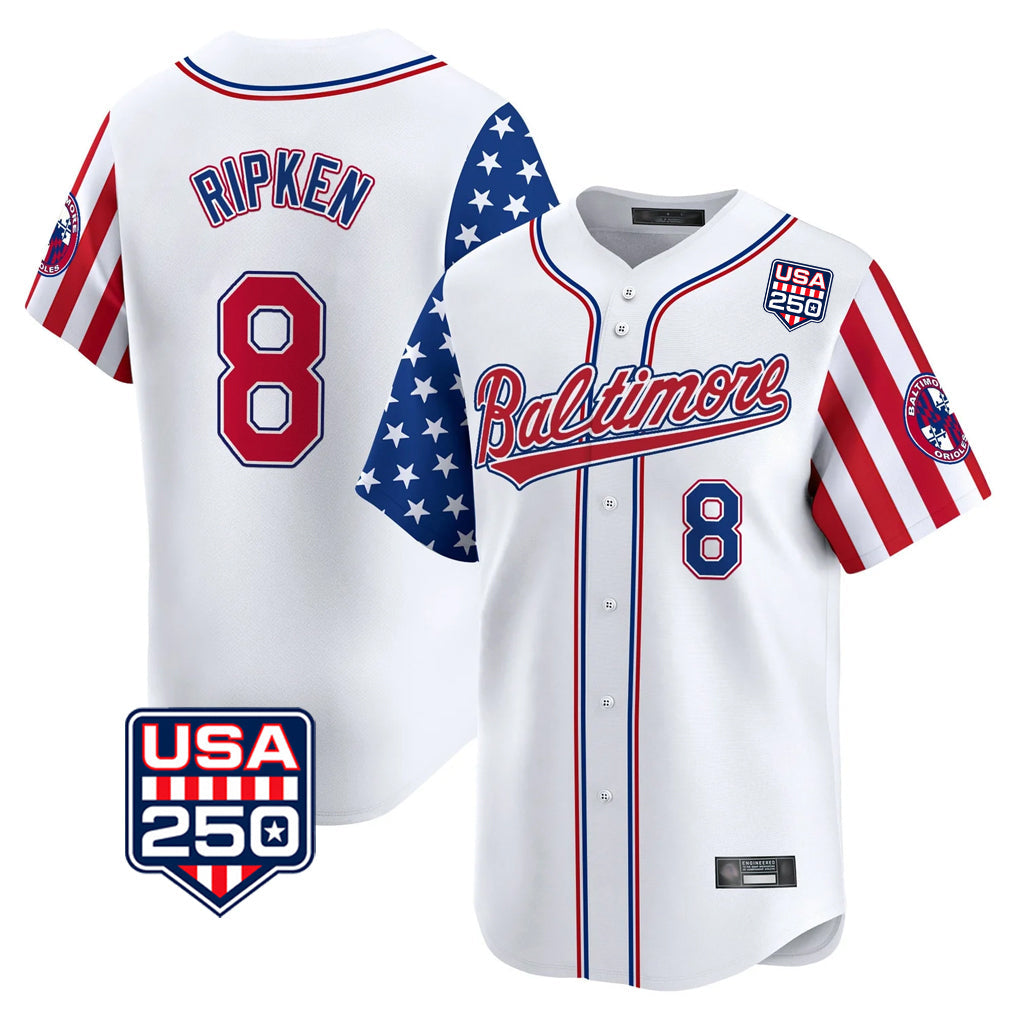 CBdoa B.Orioles #8 Cal Ripken Player White USA 250 Independence Day Vapor Premier Limited Home Game Stitched Jerseys