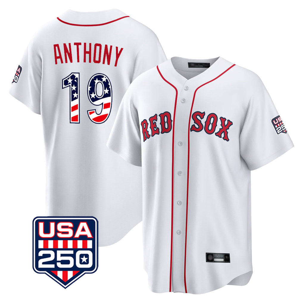 CBdoa B.Red Sox #19 Roman Anthony Player White USA 250 Fourth of July Home Game Stitched Jerseys