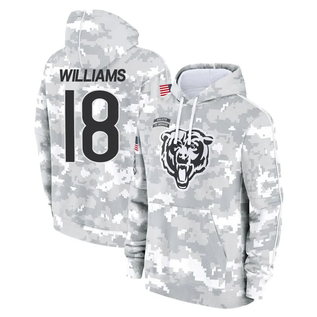 CBdoa C.Bears #18 Caleb Williams Player Arctic Camo Salute to Service Pullover Hoodies Limited Stitched Jerseys