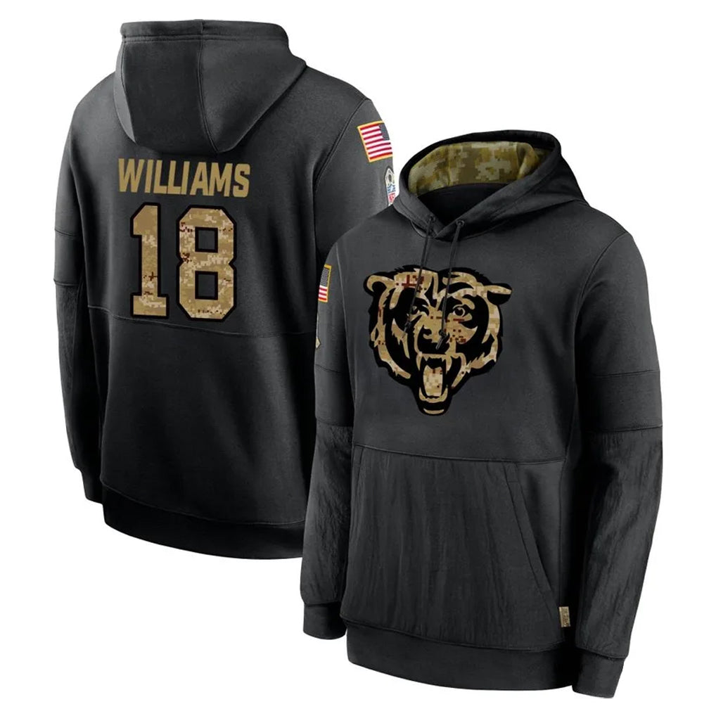 CBdoa C.Bears #18 Caleb Williams Player Black Salute to Service Pullover Hoodies Limited Stitched Jerseys