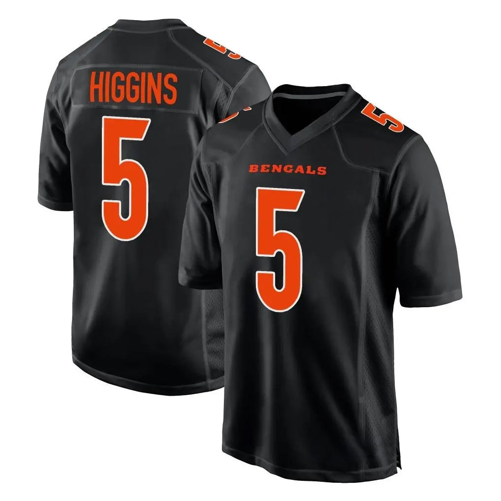 CBdoa C.Bengals #5 Tee Higgins Player Black Fashion Game Stitched Jerseys